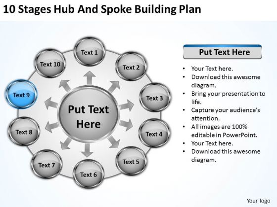 10 Stages Hub And Spoke Building Plan Website Business PowerPoint Templates