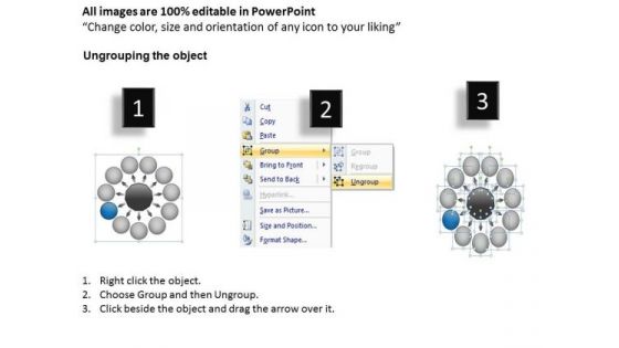 11 Diverging Arrows Multilple Concepts Diagram Circular Flow Spoke Chart PowerPoint Slides