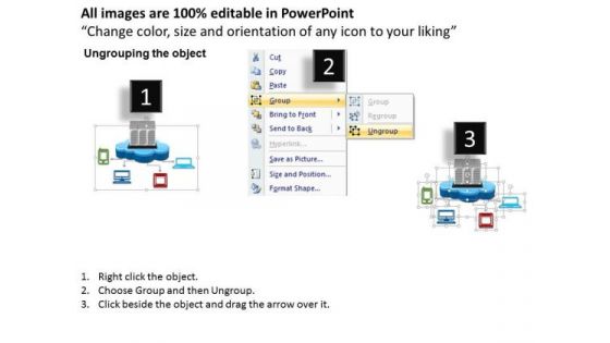 1 Data Center With Servers As A Cloud Connected To Devices Mobile Tables Desktop Ppt Slides
