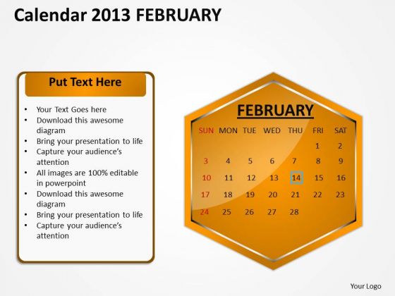 2013 February Calendar PowerPoint Slides Ppt Templates