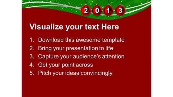 2013 Hanging On Christmas Bells PowerPoint Templates Ppt Backgrounds For Slides 1212
