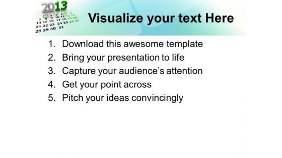 2013 New Year Calendar Events PowerPoint Templates Ppt Backgrounds For Slides 1112