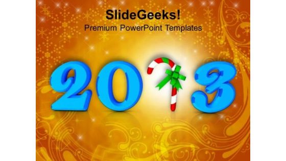 2013 Text In Blue With Candy Cane PowerPoint Templates Ppt Backgrounds For Slides 1212