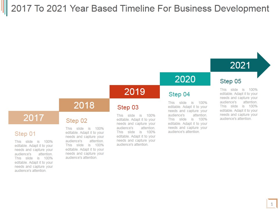 2017 To 2021 Year Based Timeline For Business Development Ppt PowerPoint Presentation Icon
