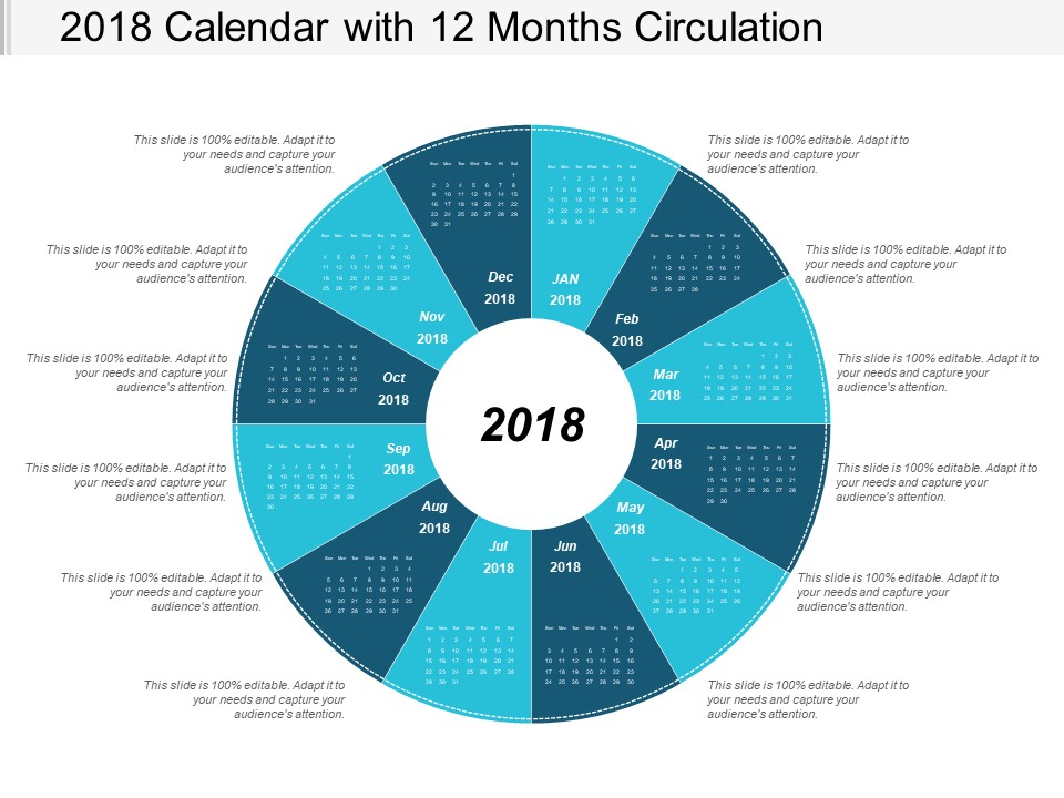 2018 Calendar With 12 Months Circulation Ppt Powerpoint Presentation Infographic Template Elements