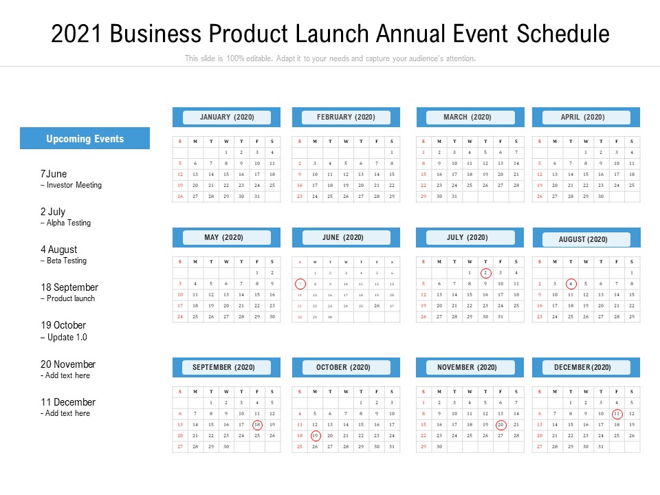 2021 Business Product Launch Annual Event Schedule Ppt PowerPoint Presentation Icon Graphics PDF