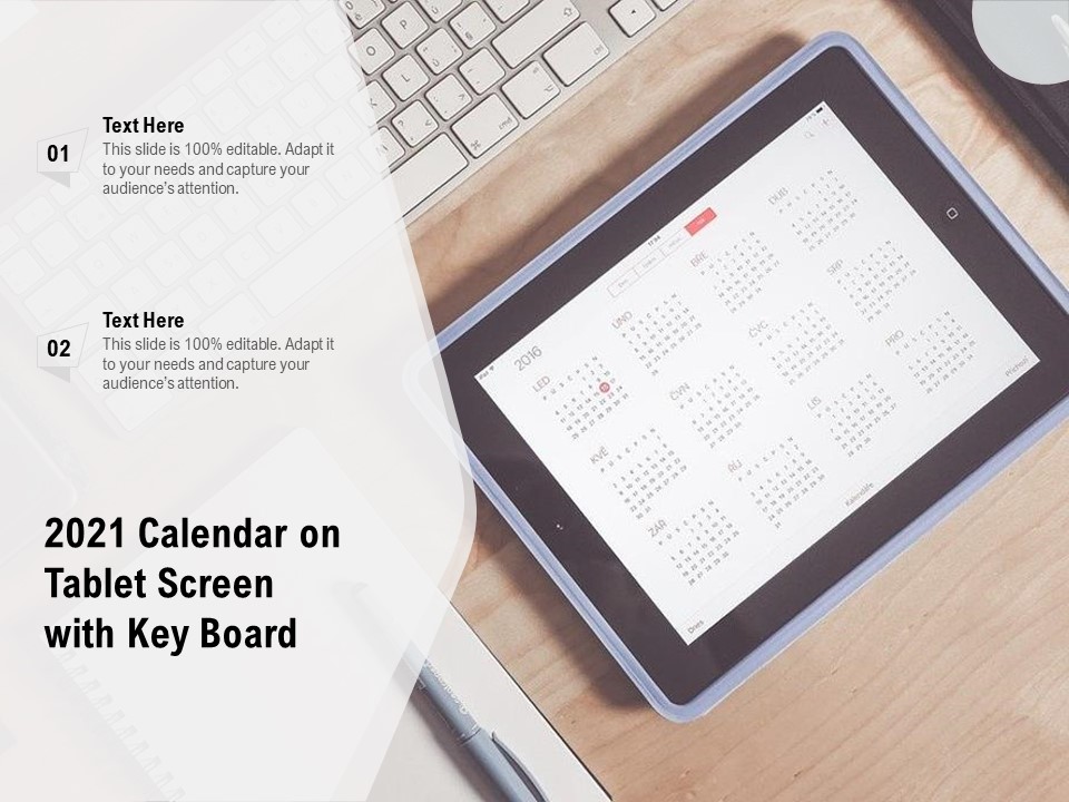 2021 Calendar On Tablet Screen With Key Board Ppt PowerPoint Presentation Infographics Background Images PDF