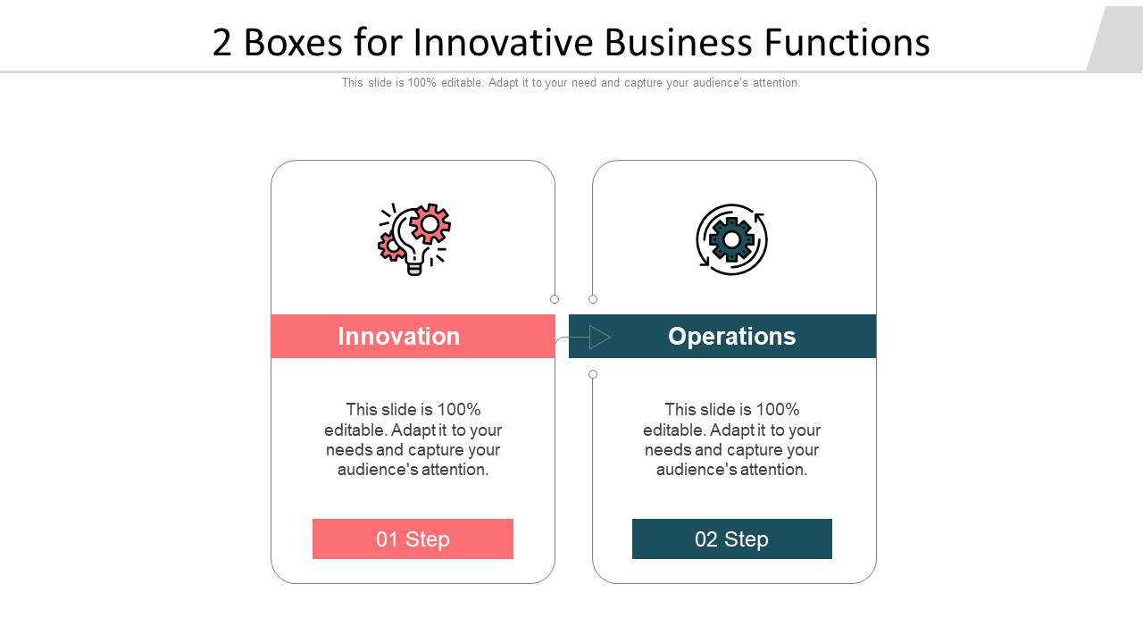 2 Boxes For Innovative Business Functions Ppt PowerPoint Presentation File Formats PDF