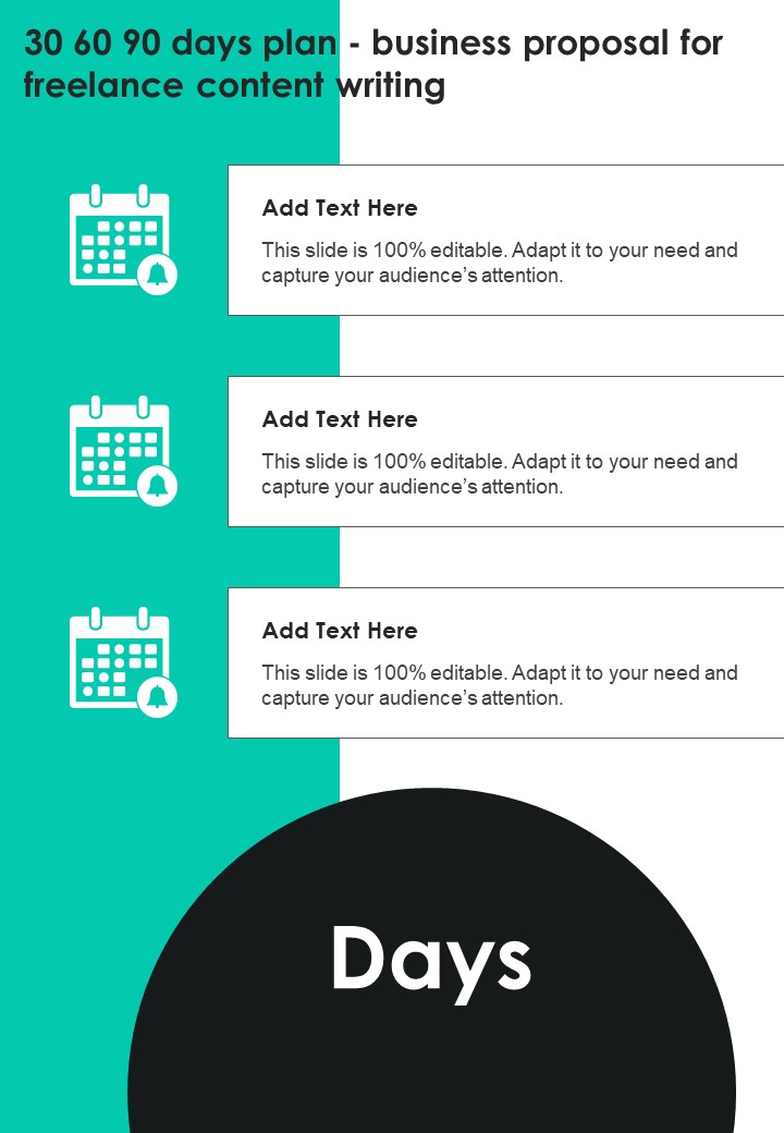 30 60 90 Days Plan Business Proposal For Freelance Content Writing One Pager Sample Example Document