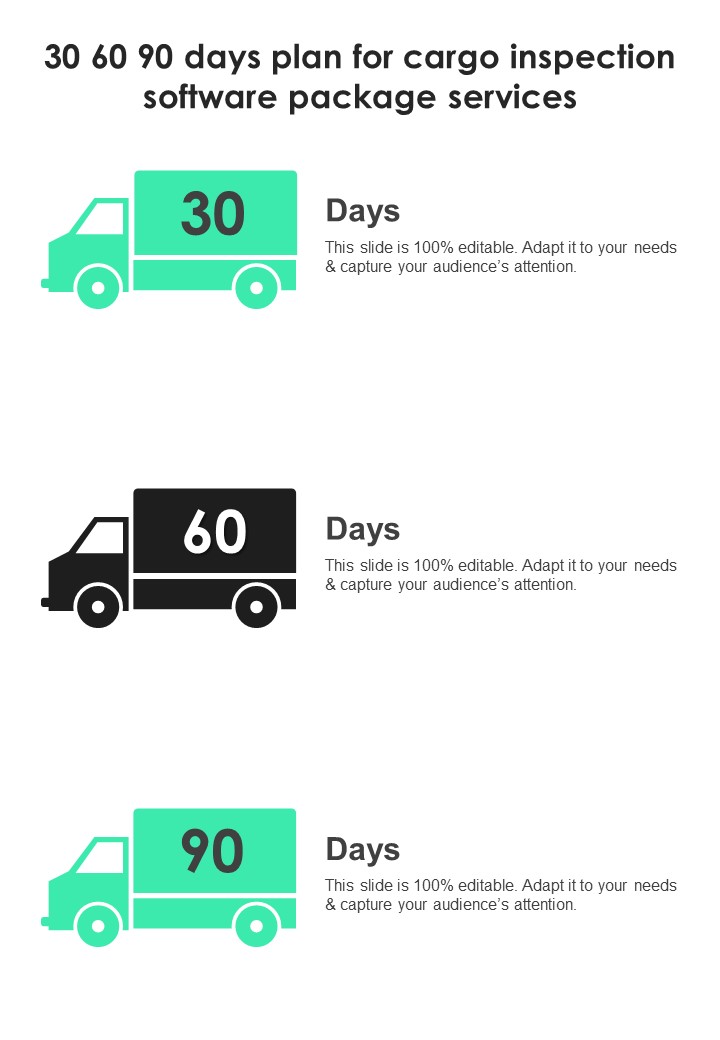 30 60 90 Days Plan For Cargo Inspection Software Package Services One Pager Sample Example Document