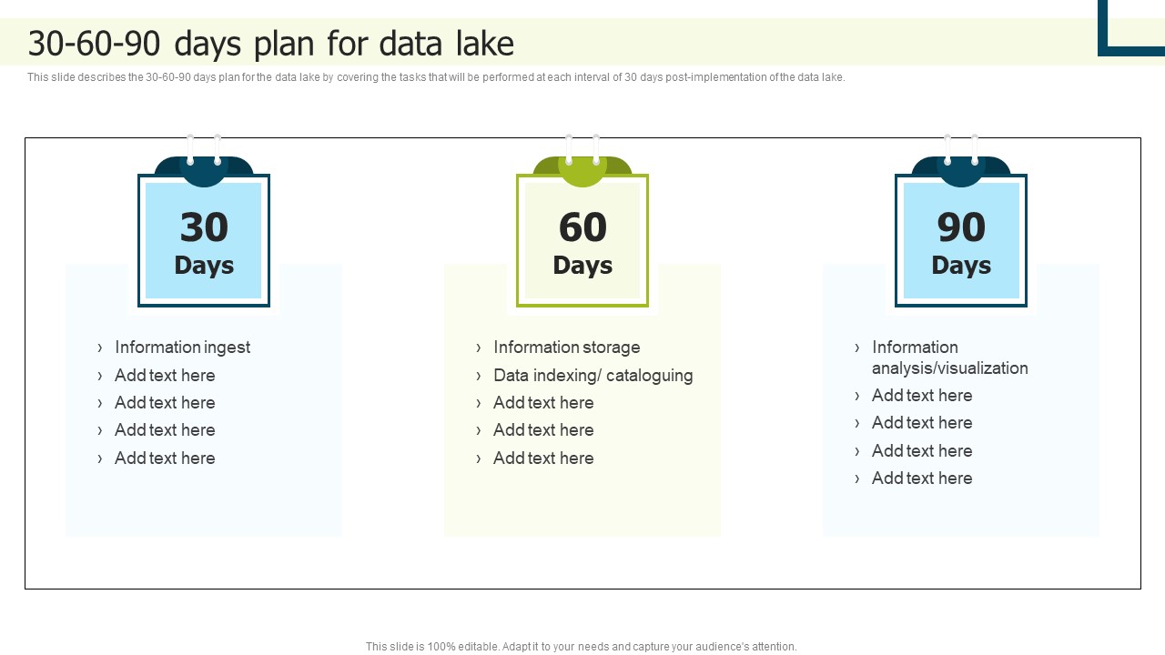 30 60 90 Days Plan For Data Lake Implementation Ppt PowerPoint Presentation File Shapes PDF