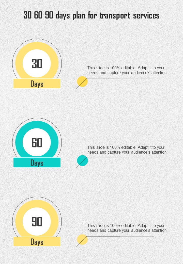 30 60 90 Days Plan For Transport Services One Pager Sample Example Document