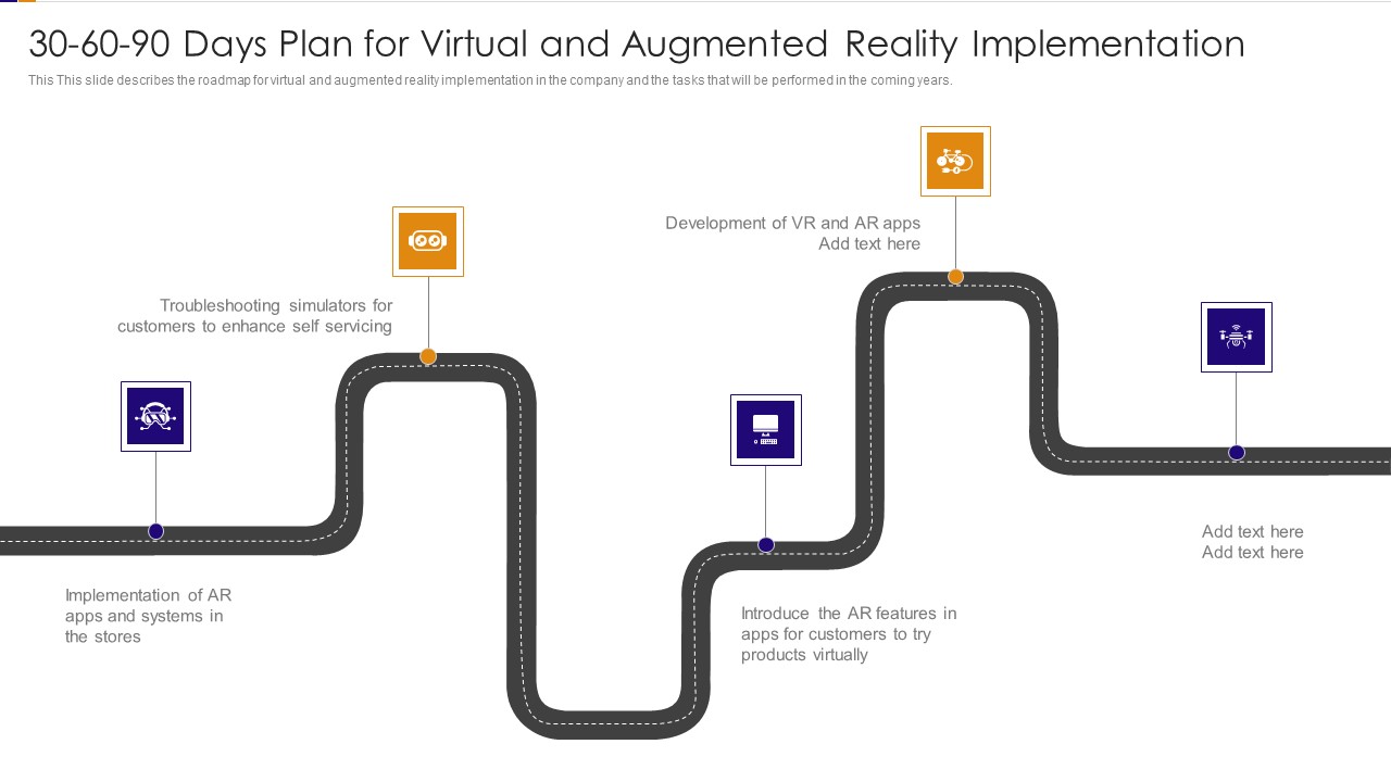 30 60 90 Days Plan For Virtual And Augmented Reality Implementation Slide Ppt PowerPoint Presentation File Portfolio PDF