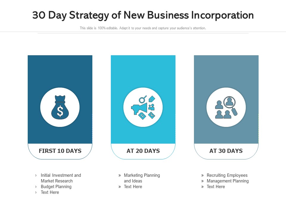 30 Day Strategy Of New Business Incorporation Ppt PowerPoint Presentation File Design Ideas PDF