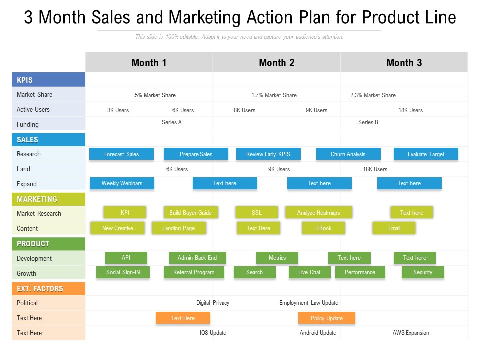 3 Month Sales And Marketing Action Plan For Product Line Demonstration