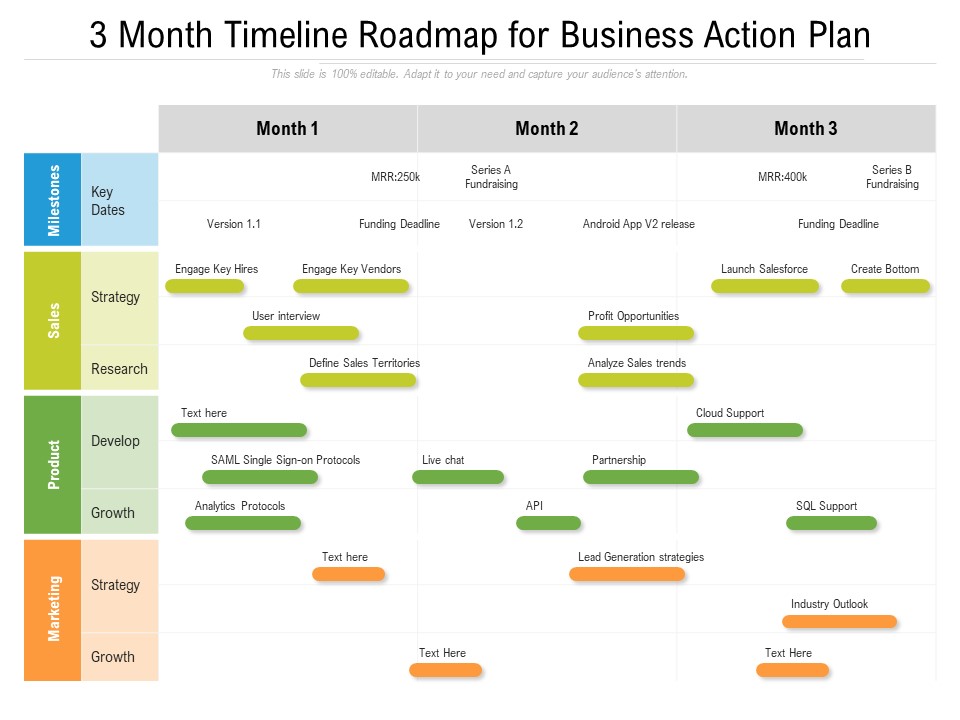3 Month Timeline Roadmap For Business Action Plan Background