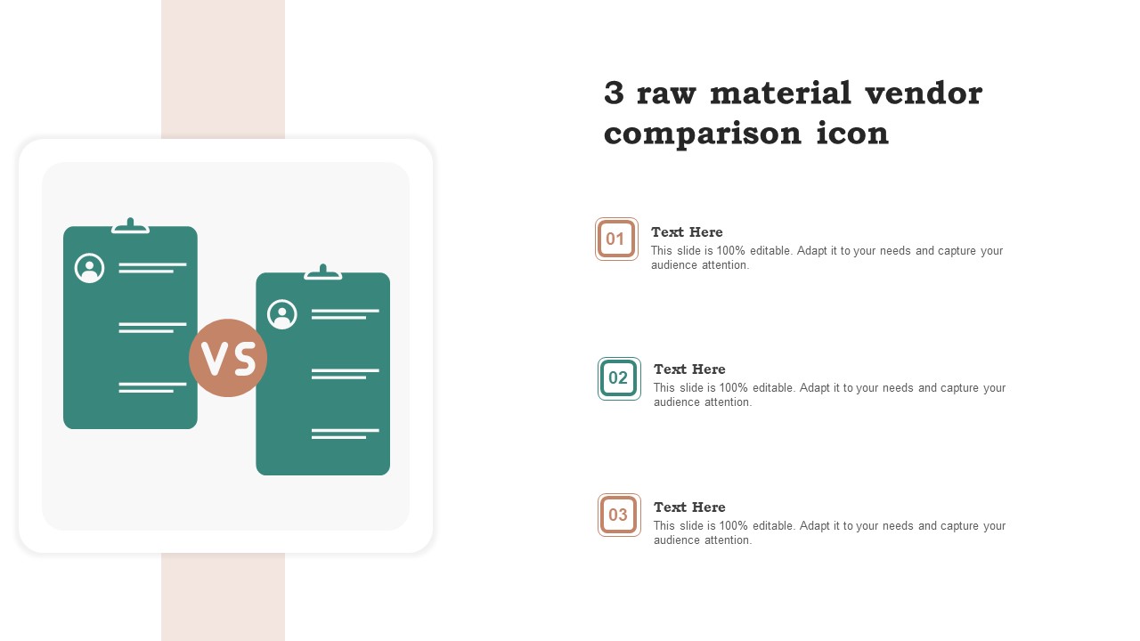 3 Raw Material Vendor Comparison Icon Ppt Ideas Grid PDF