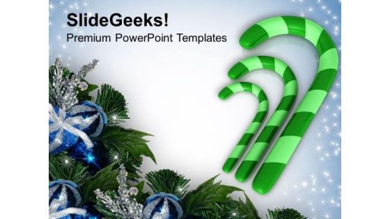 3 Green Candy Cane Christmas PowerPoint Templates Ppt Backgrounds For Slides 1212