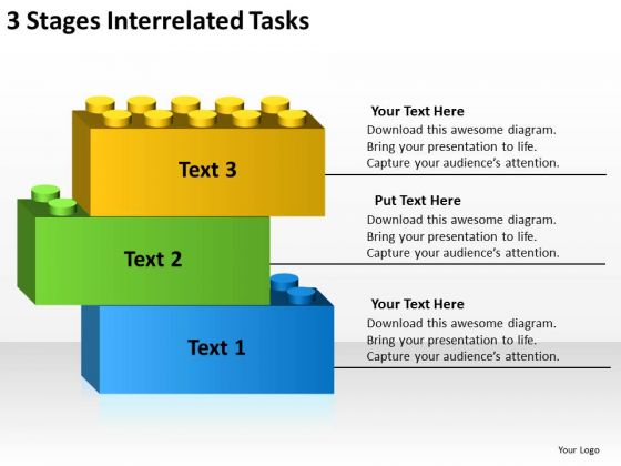 3 Stages Interrelated Tasks Startup Business Plan Template PowerPoint Slides