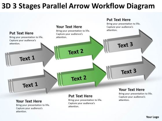 3 Stages Parallel Arrow Workflow Diagram 90 Day Business Plan Examples PowerPoint Templates
