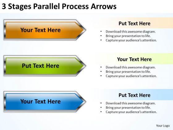 3 Stages Parallel Process Arrows Business Plan Format PowerPoint Templates