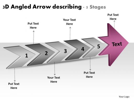3d Angled Arrow Describing 5 Stages Business Plan Production PowerPoint Slides