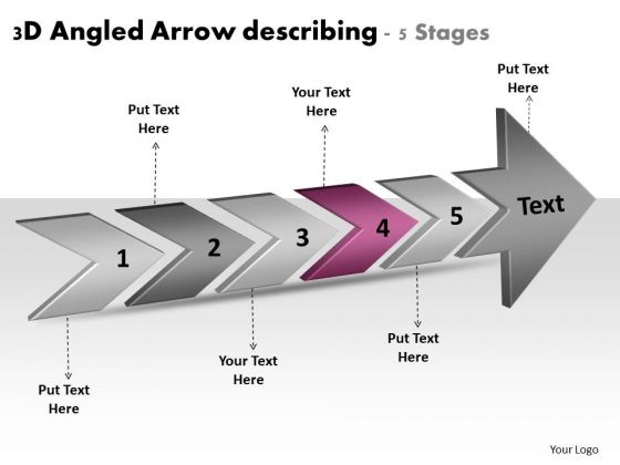 3d Angled Arrow Describing 5 Stages System Flow Charts PowerPoint Templates