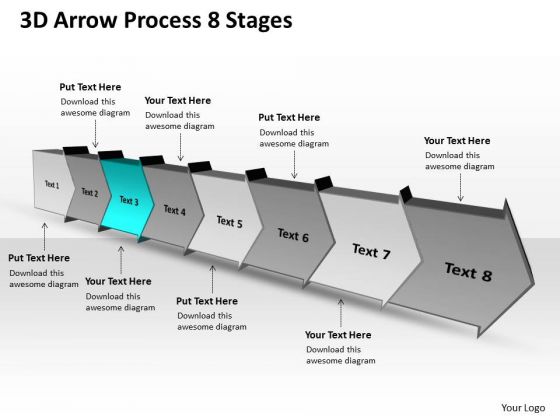 3d Arrow Process 8 Stages Production Flow Chart PowerPoint Slides