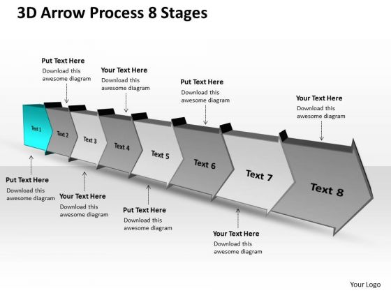 3d Arrow Process 8 Stages Schematic Drawing PowerPoint Templates