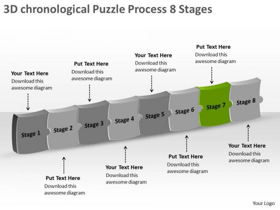 3d Chronological Puzzle Process 8 Stages Electronic Schematic Drawing PowerPoint Templates