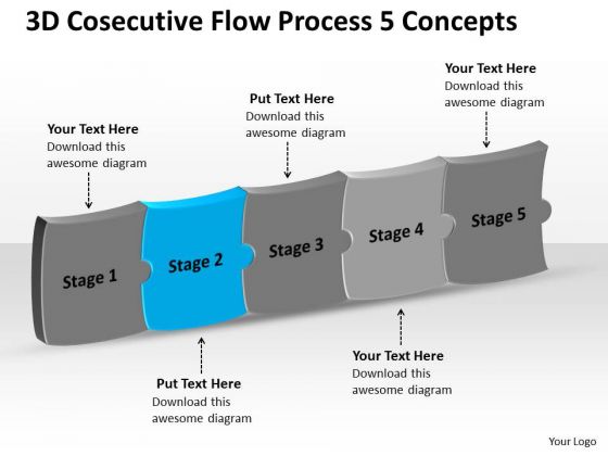 3d Consecutive Flow Process 5 Concepts Ppt Tech Support Chart PowerPoint Slides
