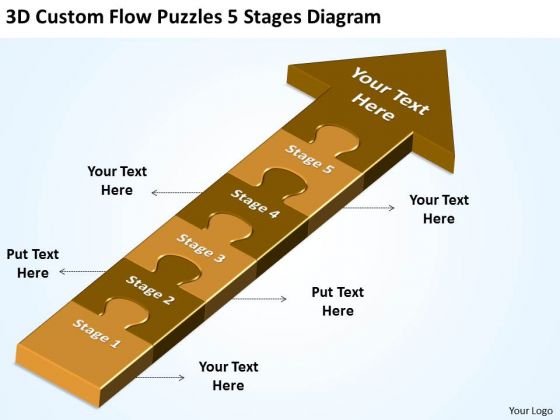 3d Custom Flow Puzzles 5 Stages Diagram Free Schematic PowerPoint Slides