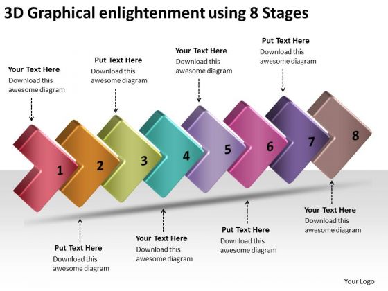 3d Graphical Enlightenment Using 8 Stages Free Flow Charts PowerPoint Slides