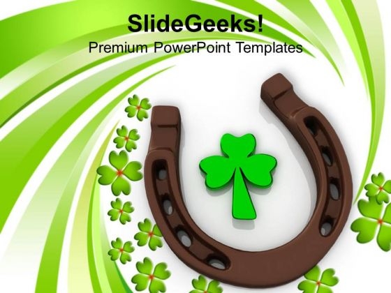 3d Horse Shoes And Clover Leaf Celebration PowerPoint Templates Ppt Backgrounds For Slides 0313
