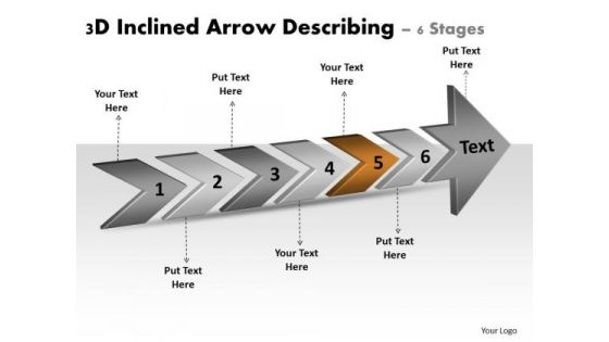 3d Inclined Arrow Describing 6 Stages Basic Process Flow Chart PowerPoint Templates