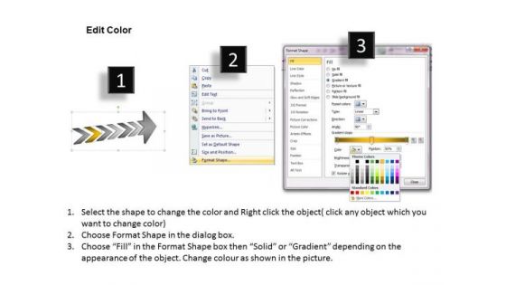 3d Inclined Arrow Describing 6 Stages Vision Office Stencils PowerPoint Slides