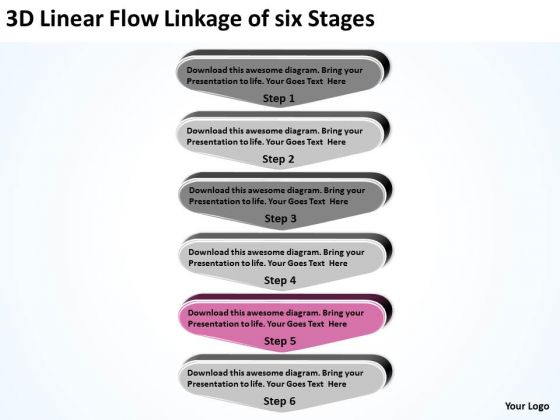 3d Linear Flow Linkage Of Six Stages Create Business Plan Free PowerPoint Templates