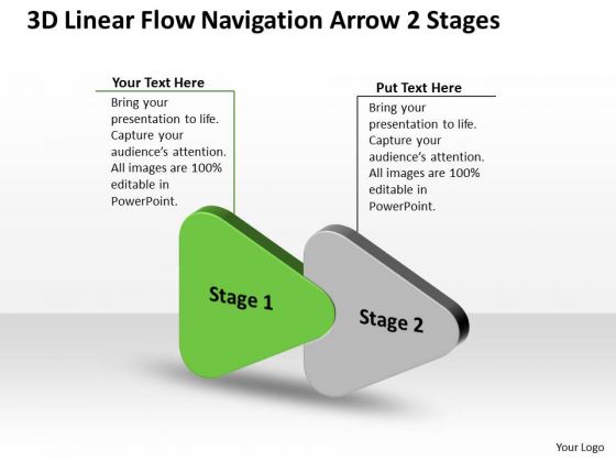 3d Linear Flow Navigation Arrow 2 Stages Ppt Customer Tech Support PowerPoint Slides