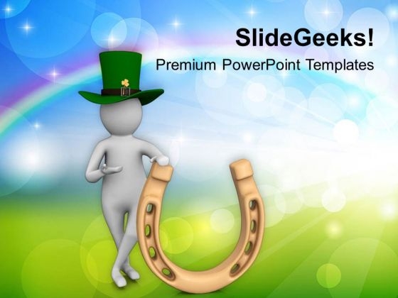 3d Man And Lucky Horseshoe PowerPoint Templates Ppt Backgrounds For Slides 0313