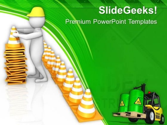 3d Man Arranging Safety Cones PowerPoint Templates Ppt Backgrounds For Slides 0813