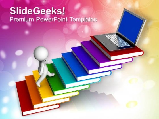 3d Man Climbing On Stack Of Books PowerPoint Templates Ppt Backgrounds For Slides 0213