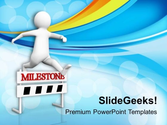 3d Man Crossing The Milestone PowerPoint Templates Ppt Backgrounds For Slides 0813