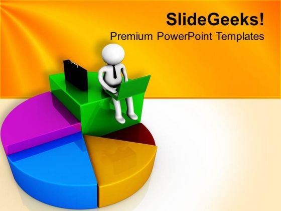 3d Man On A Colorful Pie Chart PowerPoint Templates Ppt Backgrounds For Slides 0713