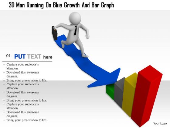 3d Man Running On Blue Growth And Bar Graph