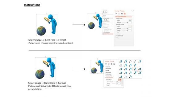 3d Man Seeing Globe From Magnifier