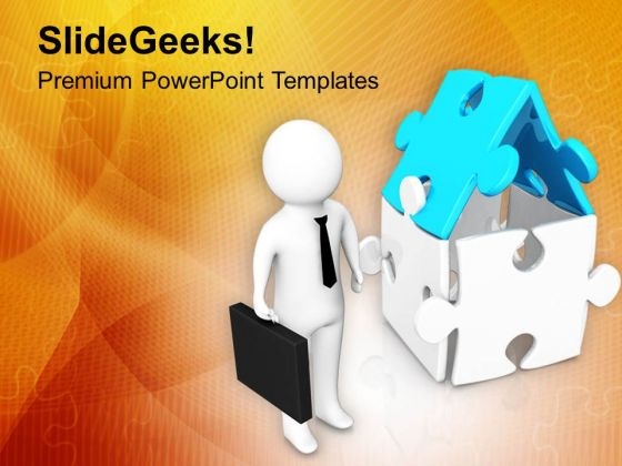 3d Man Standing Near To House PowerPoint Templates Ppt Backgrounds For Slides 0713