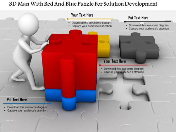 3d Man With Red And Blue Puzzle For Solution Development