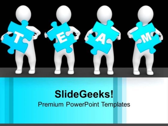 3d Men Holding Blue Team Puzzle Pieces Business PowerPoint Templates Ppt Backgrounds For Slides 1212