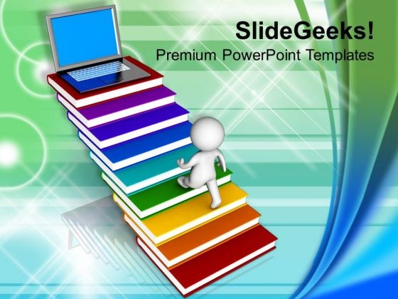 3d Men Walking On Books And Laptop Technology PowerPoint Templates Ppt Backgrounds For Slides 1212