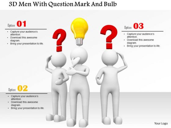 3d Men With Question Mark And Bulb PowerPoint Templates